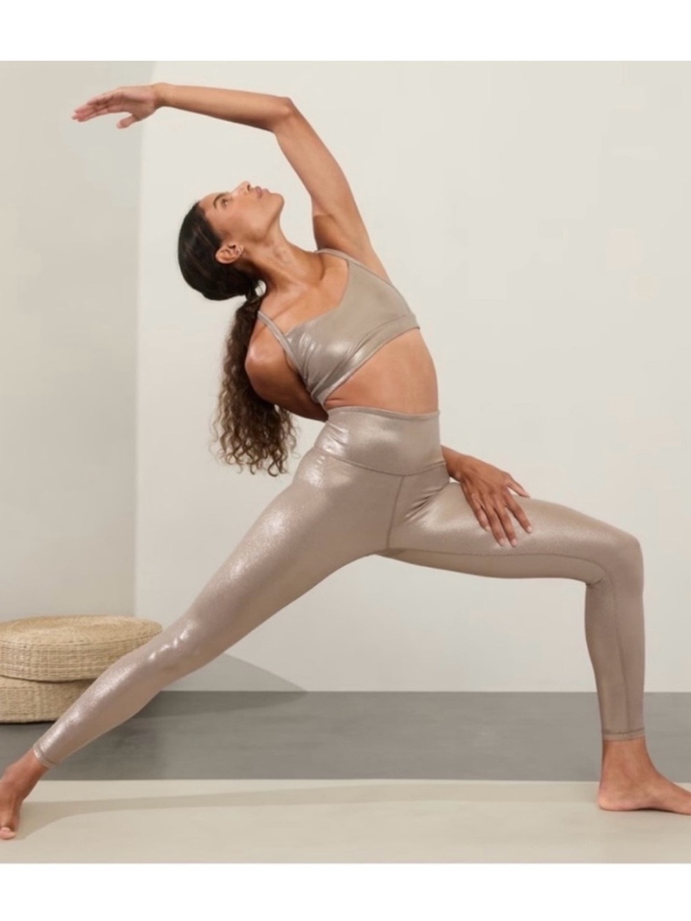 Athleta Elation Shine Tight Metallic Leggings Silver Large